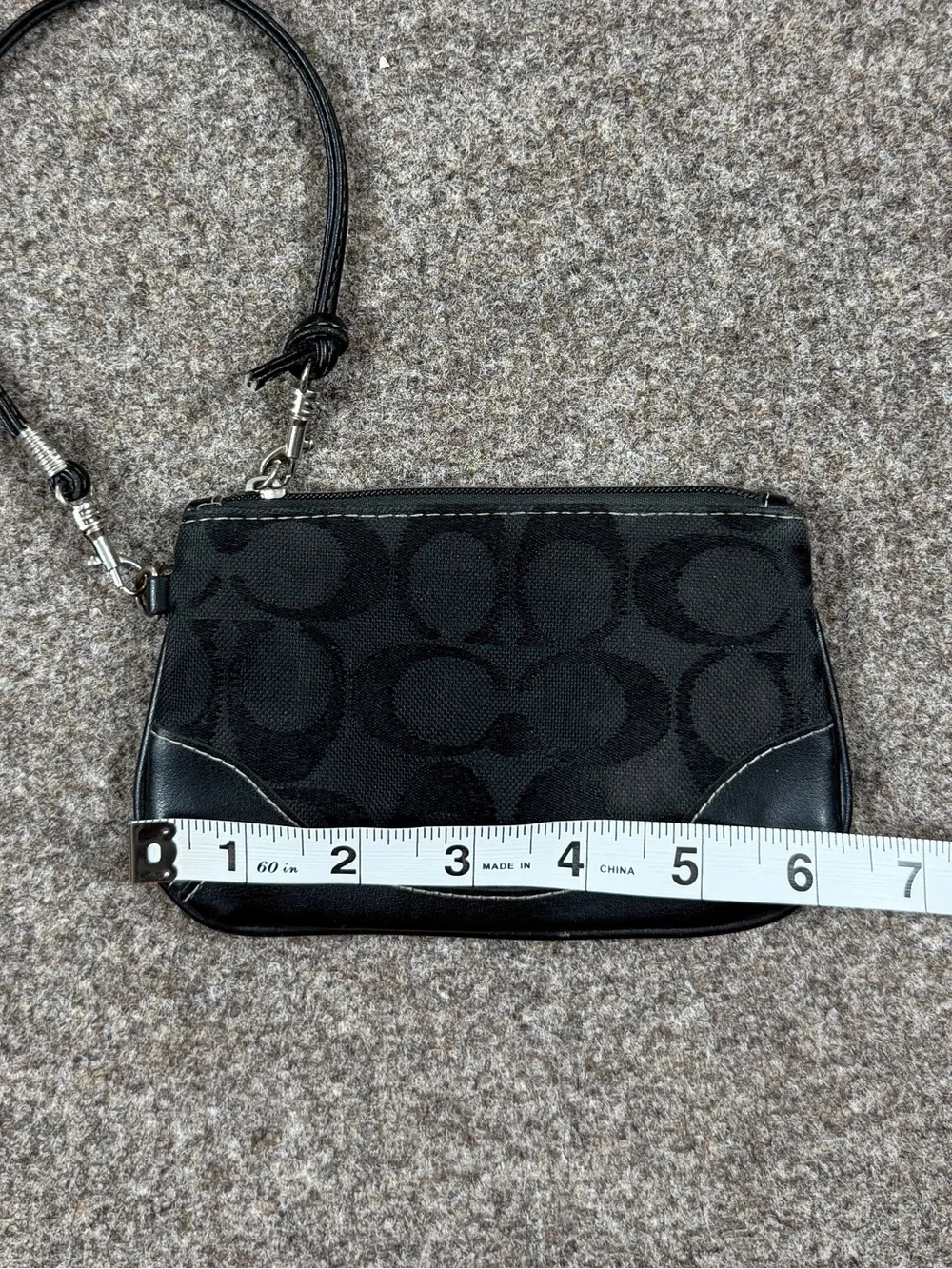 Coach Black Canvas Leather Signature Monogram Wristlet Wallet Pouch‎ Zip Closure